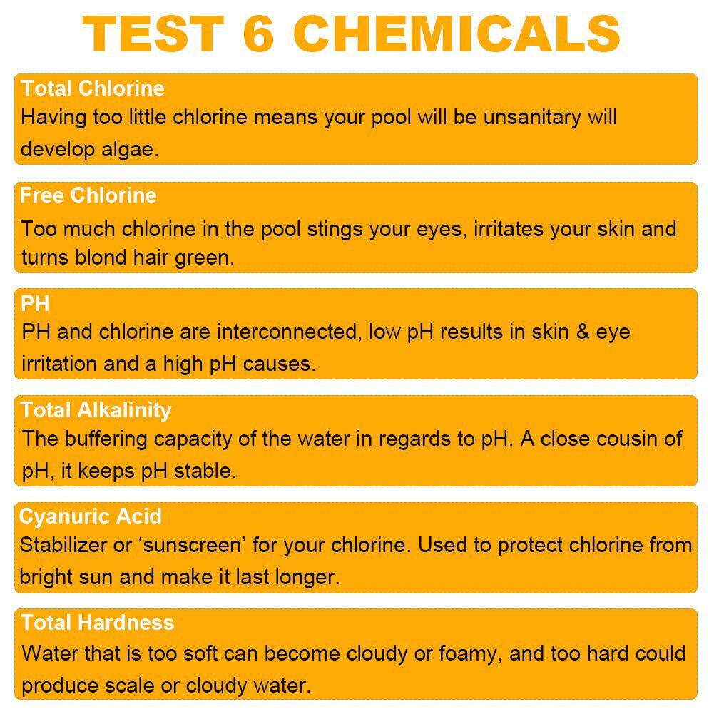6 in 1 Chlorine Dip Test Strips Hot Tub SPA Swimming Pool PH Tester Paper Bottle