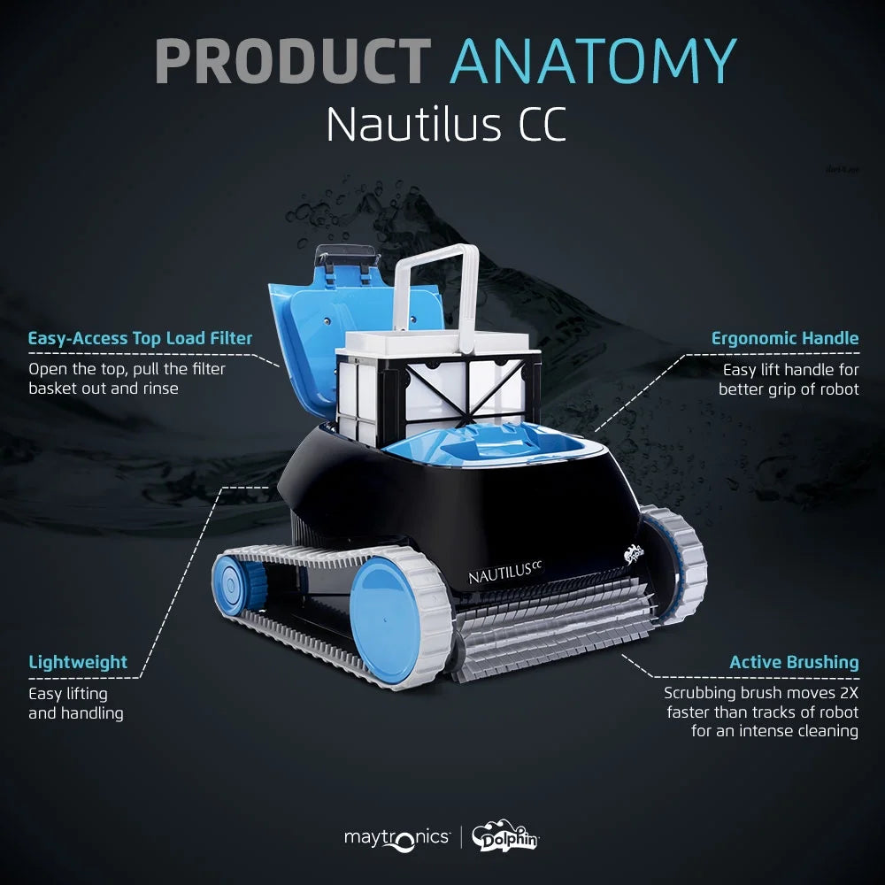 Nautilus CC Robotic Pool Vacuum Cleaner All Pools up to 33 FT - Wall Climbing Scrubber Brush