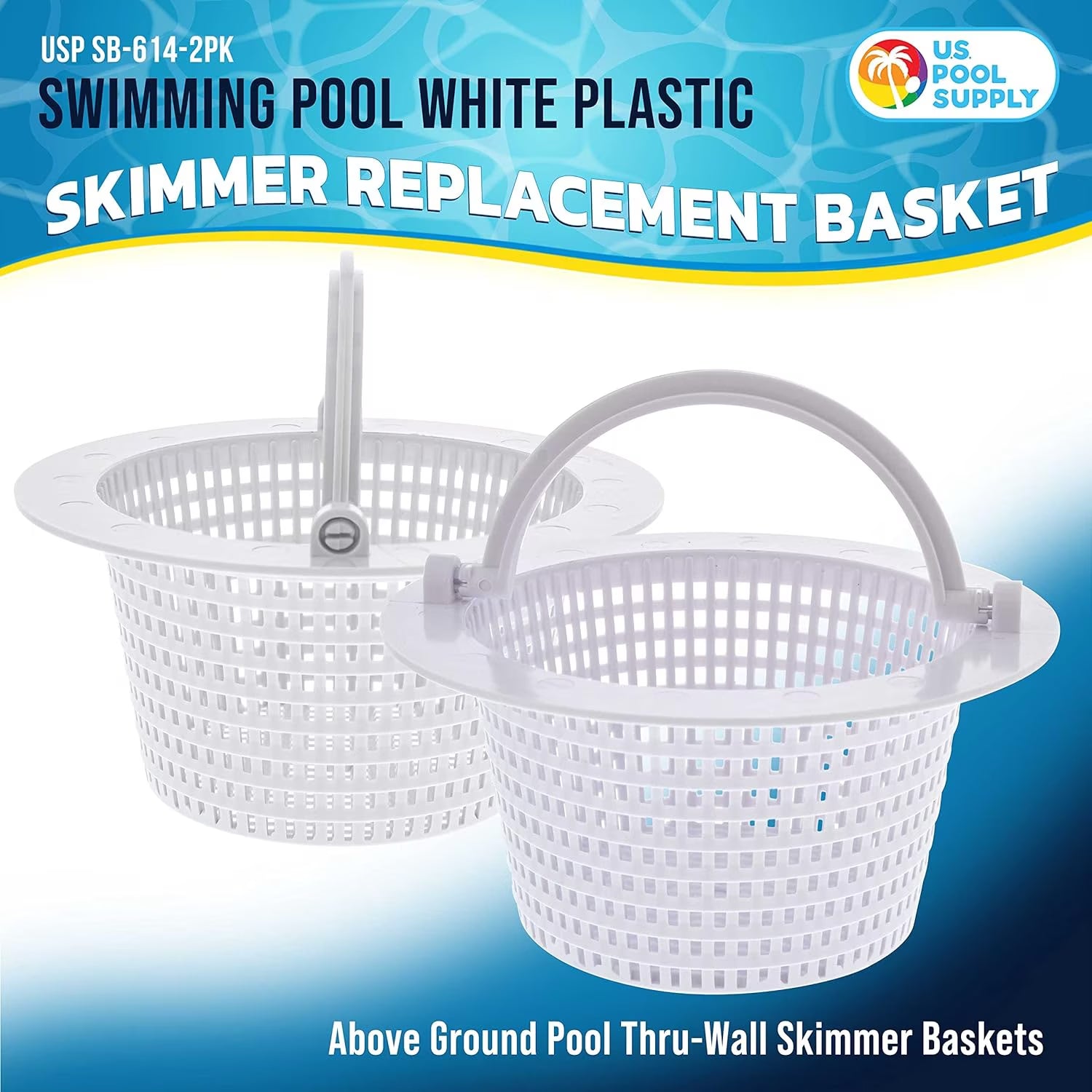 Swimming Pool Skimmer Replacement Basket with Handle, 2 Pack - above Ground Pool Thru-Wall Skimmer Baskets - Standard Small Size with Handle - Skim Remove Debris