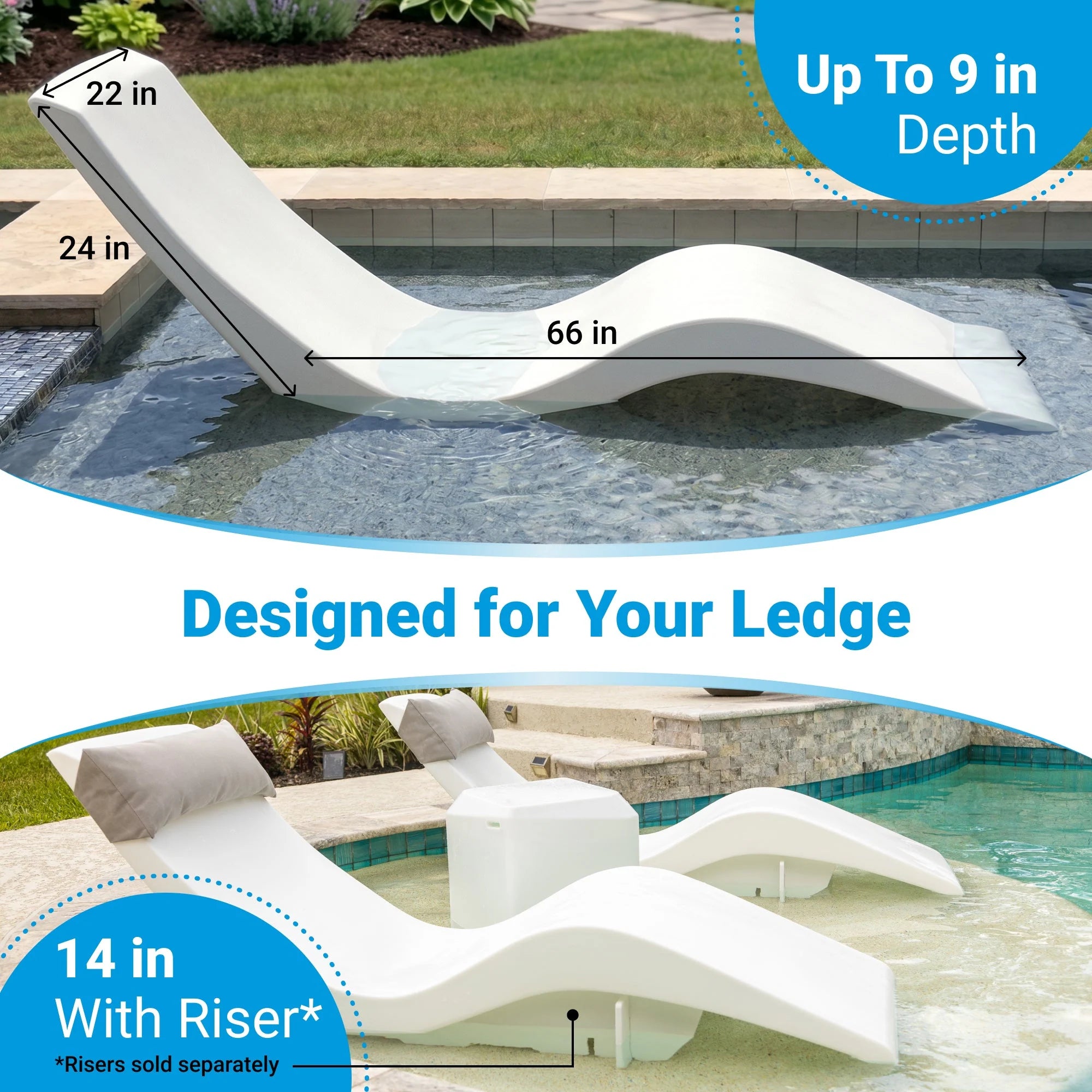 In-Pool Chaise Lounge Chairs for 0-9 In. of Water - All Weather Resistant, No Plugs/Tools Needed - (Set of 2)