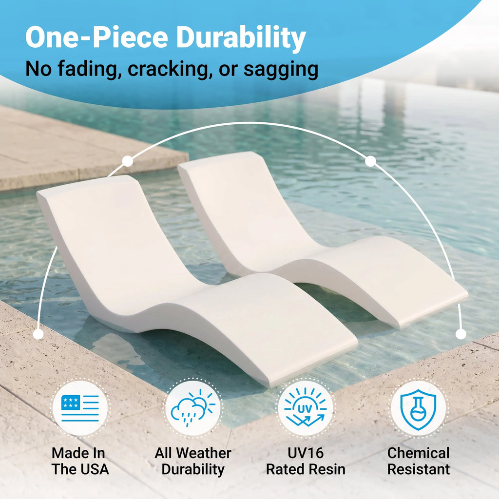 In-Pool Chaise Lounge Chairs for 0-9 In. of Water - All Weather Resistant, No Plugs/Tools Needed - (Set of 2)