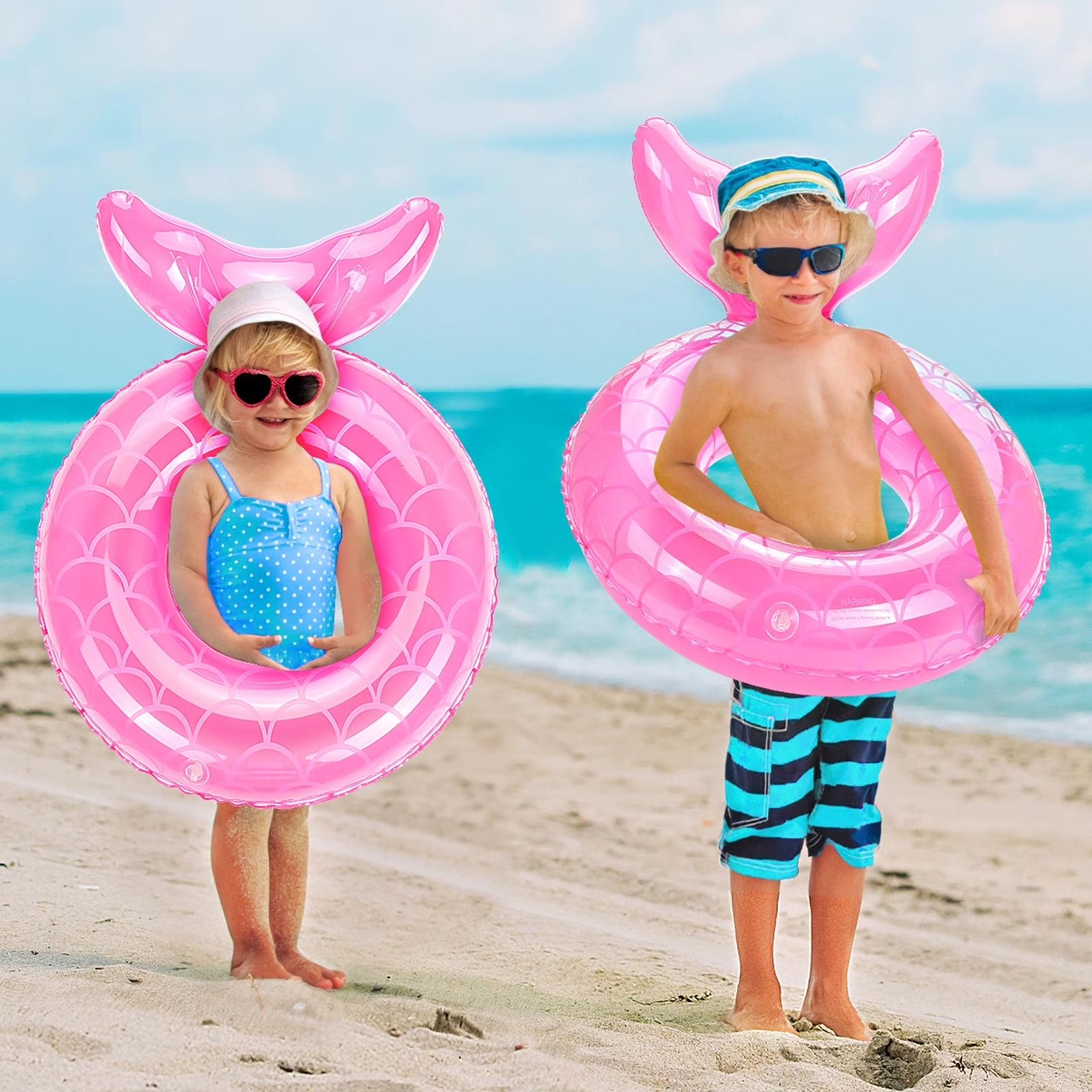 Mermaid Pool Floats for Kids, Inflatable Swimming Ring Pool Party Summer Toy, Pink