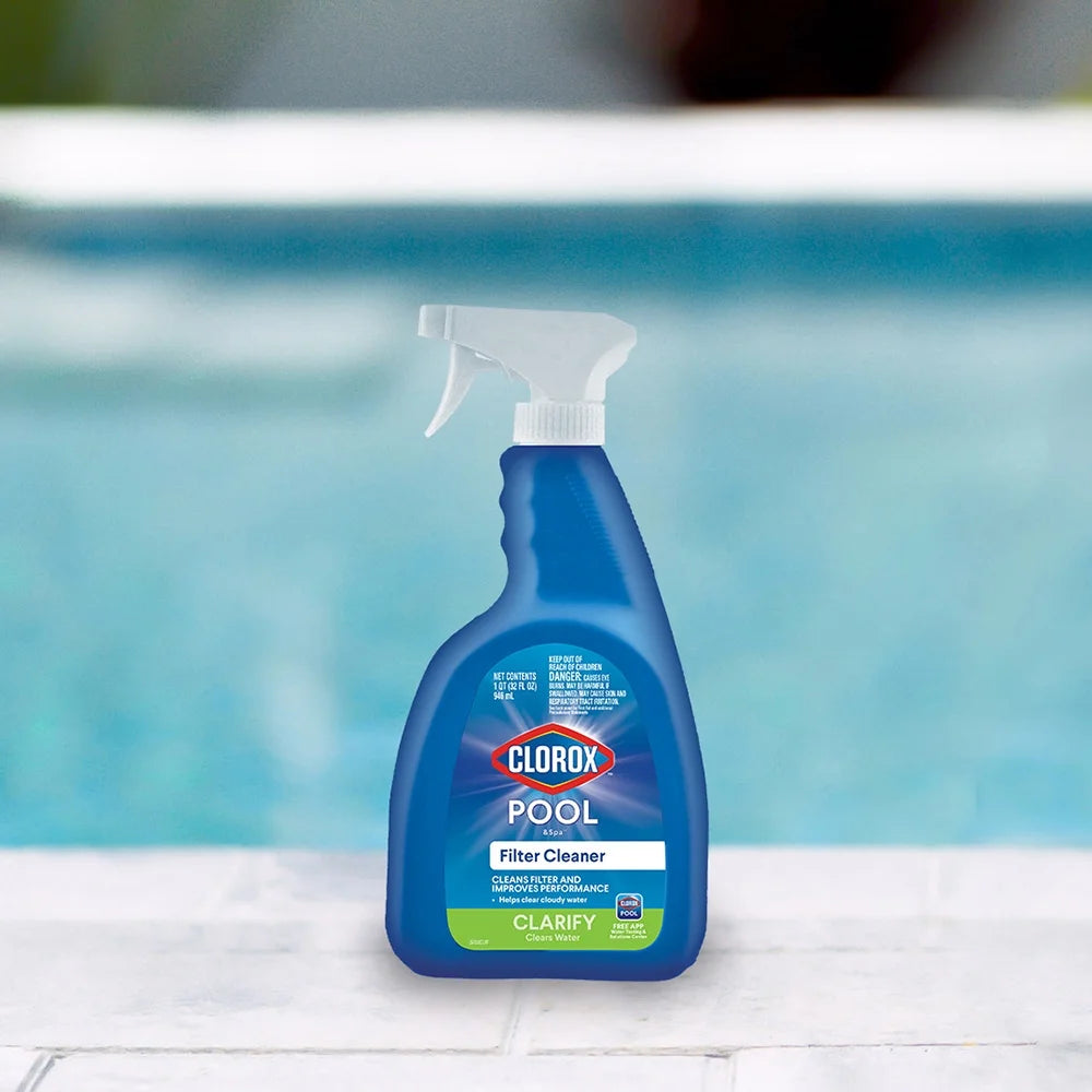 Filter Cleaner Spray for Swimming Pools Liquid Pool Clarifier Chemicals, 32 Oz Bottle