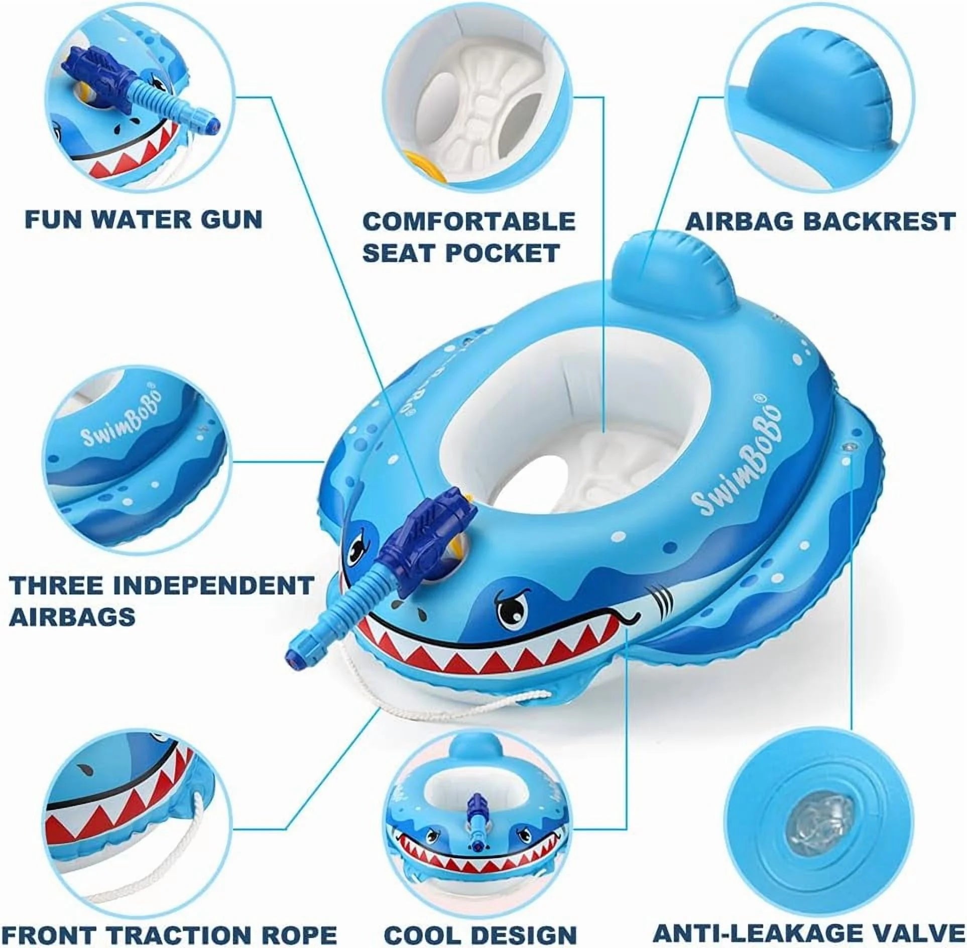 Summer Inflatable Shark Pool Float for Kids with Built-In Squirt Blaster, Toddler Pool Float Kids Inflatable Swim Seat Boat Ship Pool Toys for Toddlers and Children