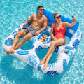 Inflatable Pool Float, 2 Person Pool Floats for Adults, Double Inflatable Lounger Pool Raft with Backrest & Cup Holders, Summer Water Fun for Pool Beach Lake, Blue