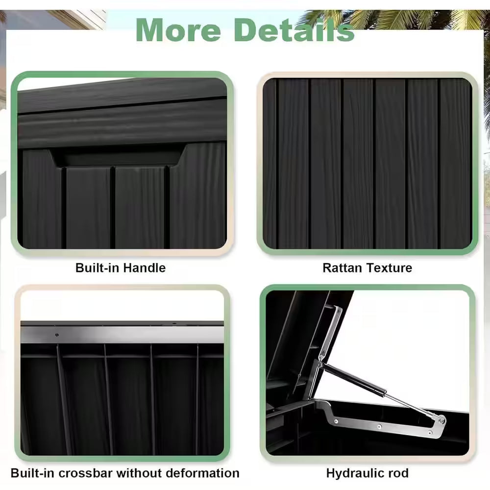 80 Gal. Black Waterproof Resin Lockable Outdoor Deck Box Storage Box Storage Bin for Patio