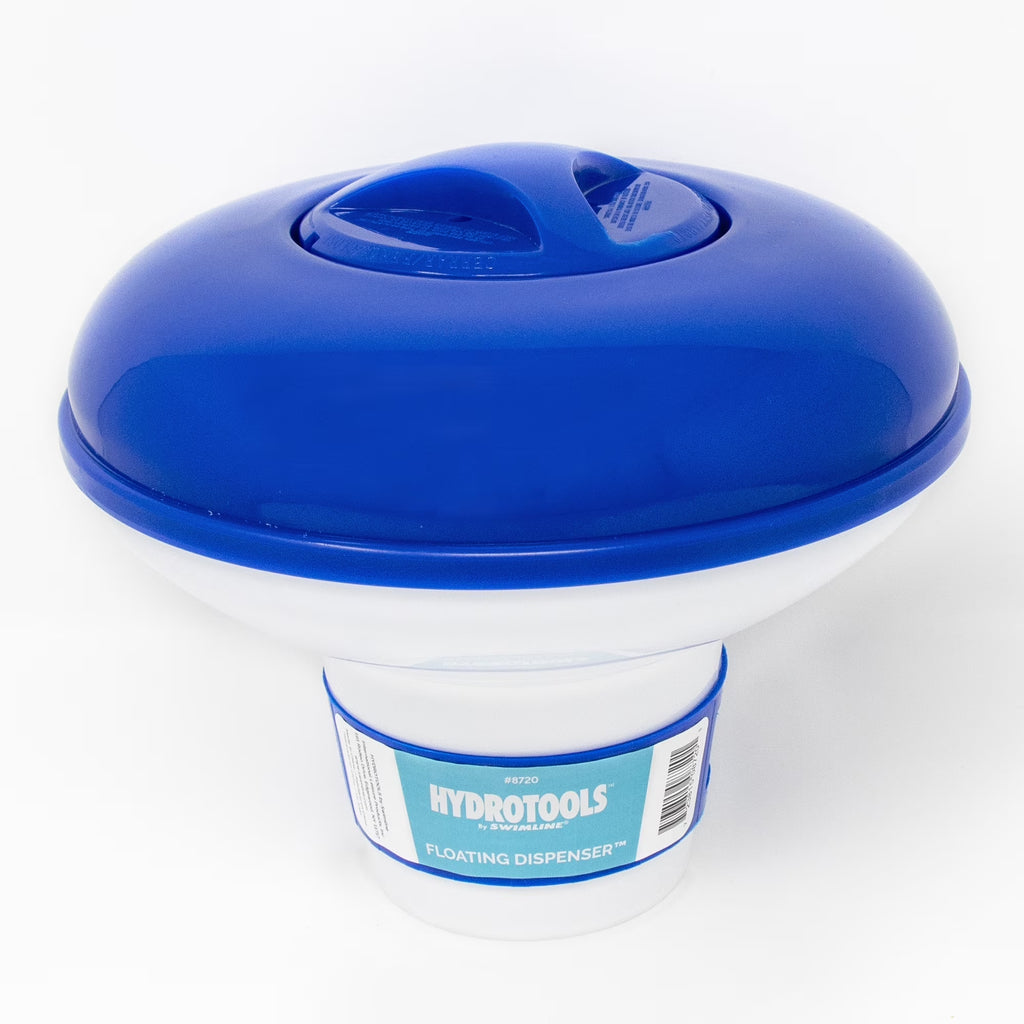 31482165 10 In. Adjustable Floating Swimming Pool Chemical Dispenser, White & Blue