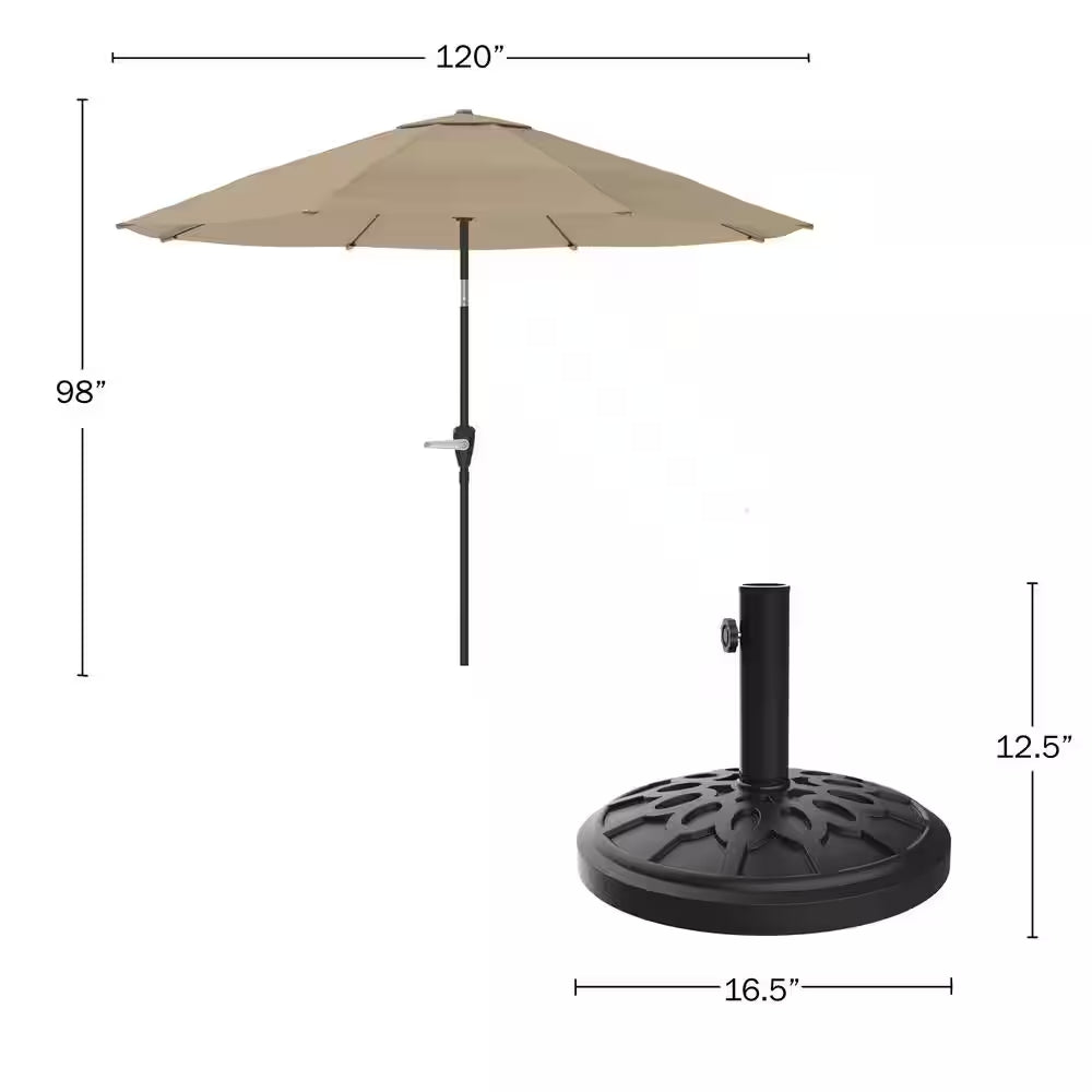 10 Ft. Outdoor Market Patio Umbrella with Auto-Tilt and Base in Sand