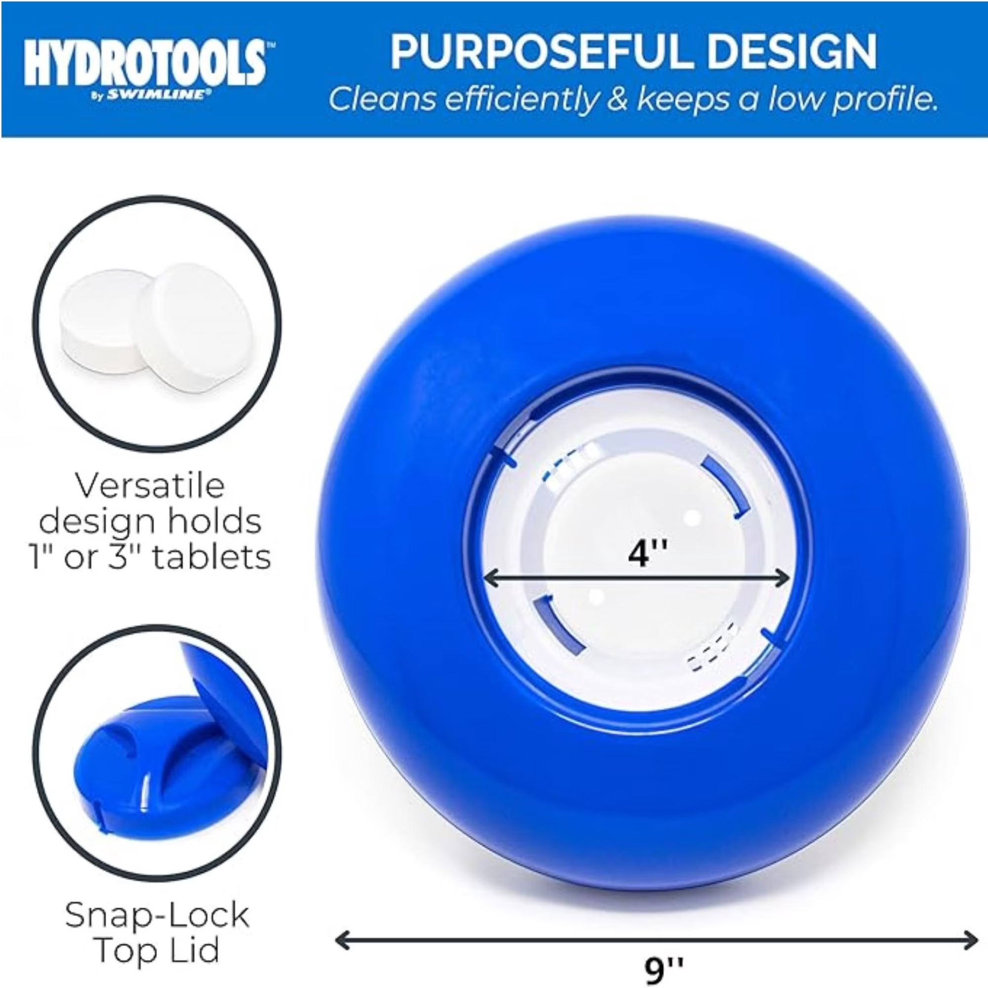31482165 10 In. Adjustable Floating Swimming Pool Chemical Dispenser, White & Blue