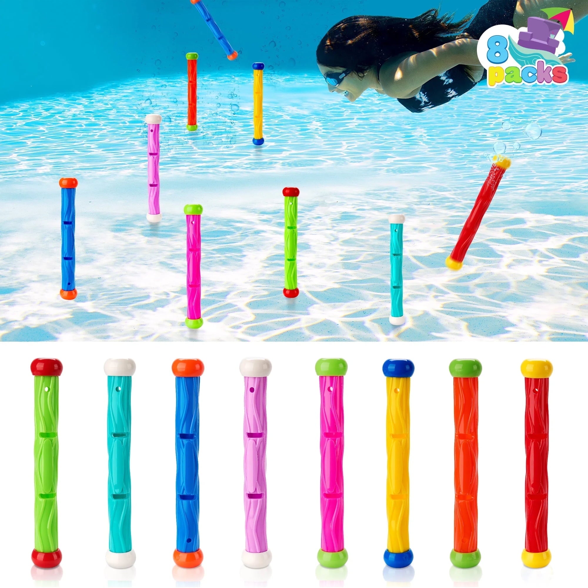 JOYIN 8 Packs Pool Toys, Shark Underwater Diving Toys, Colorful Swimming Toys Sinking Throwing for Kids Gifts Summer Swim Dive Training Water Fun Pool Games(Sharks)