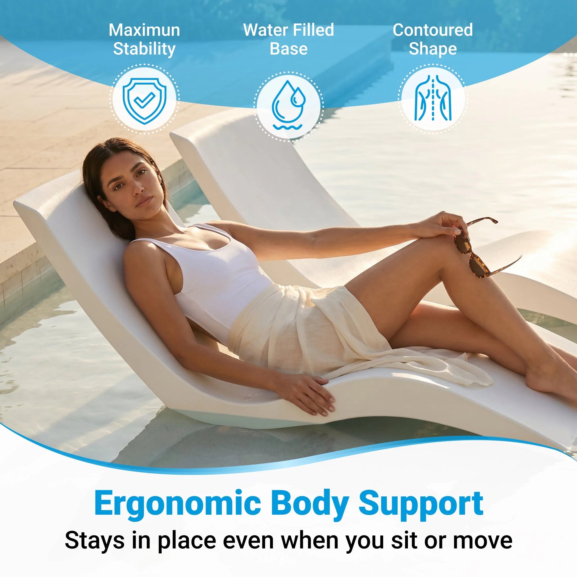 In-Pool Chaise Lounge Chairs for 0-9 In. of Water - All Weather Resistant, No Plugs/Tools Needed - (Set of 2)
