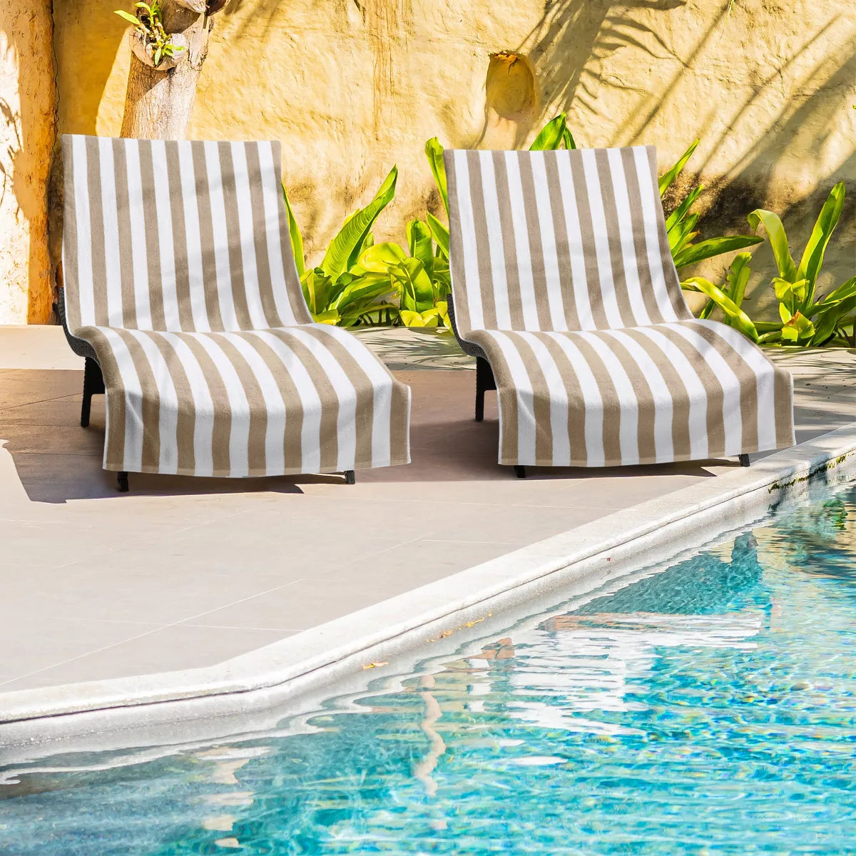 Arkwright California Cabana Chaise Lounge Cover - (Pack of 2) 100% Cotton Terry Towels, Pool Chair Covers for Outdoor Beach Furniture, 30 X 85 In