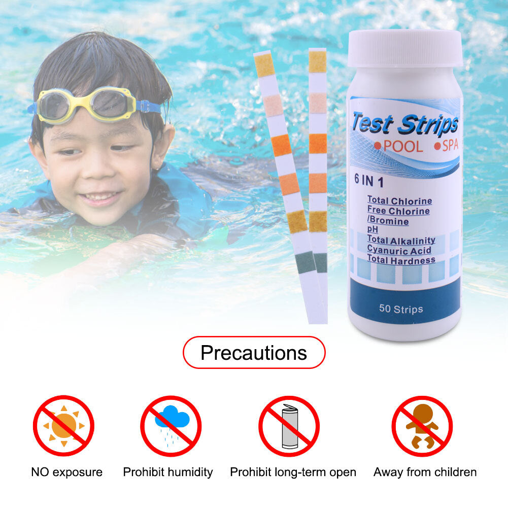 6 in 1 Chlorine Dip Test Strips Hot Tub SPA Swimming Pool PH Tester Paper Bottle