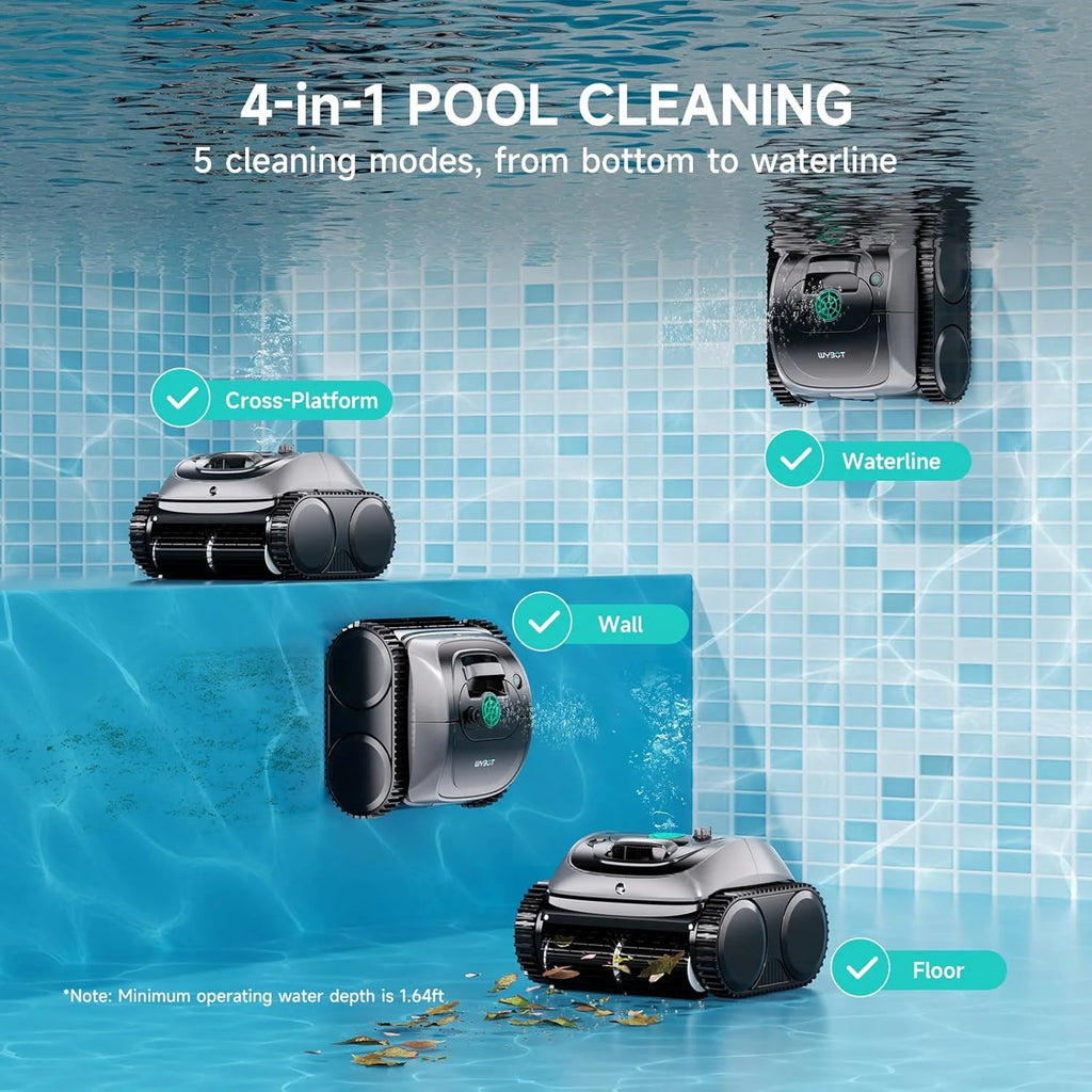 Cordless Robotic Pool Vacuum, Robotic Pool Cleaner with Wall Climbing, Upgraded Triple-Motor, 150Mins Runtime for Inground Pools up to 1614 Sq.Ft