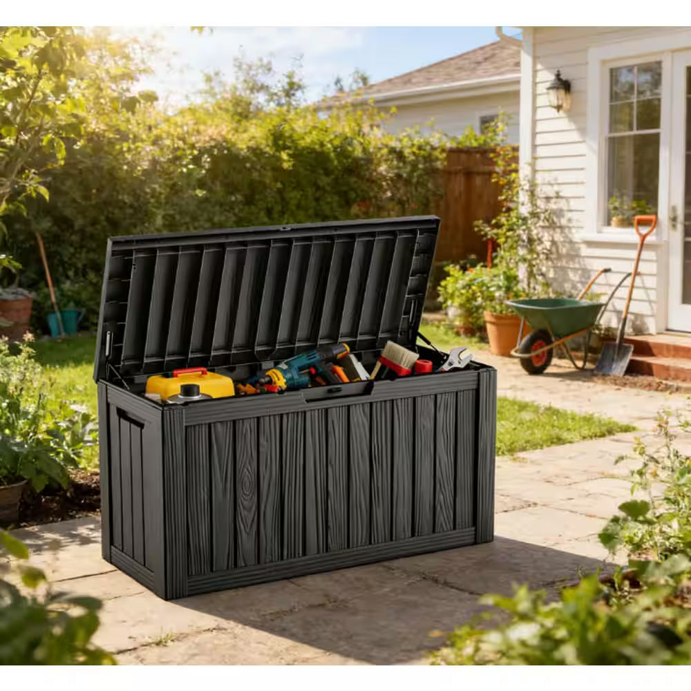80 Gal. Black Waterproof Resin Lockable Outdoor Deck Box Storage Box Storage Bin for Patio