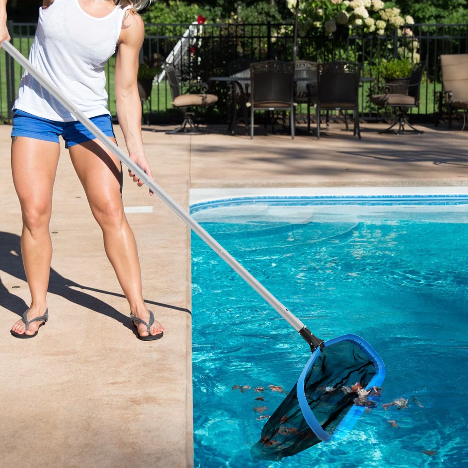 17.5'' Self-Repair Pool Net with Pole 10 Ft Thick Aluminum 8 Sections Detachable Pool Poles & Nylon Fine Mesh Netting Bag Wear Resistant Pool Skimmer Net Leaf Rake for above Ground In-Ground Pools