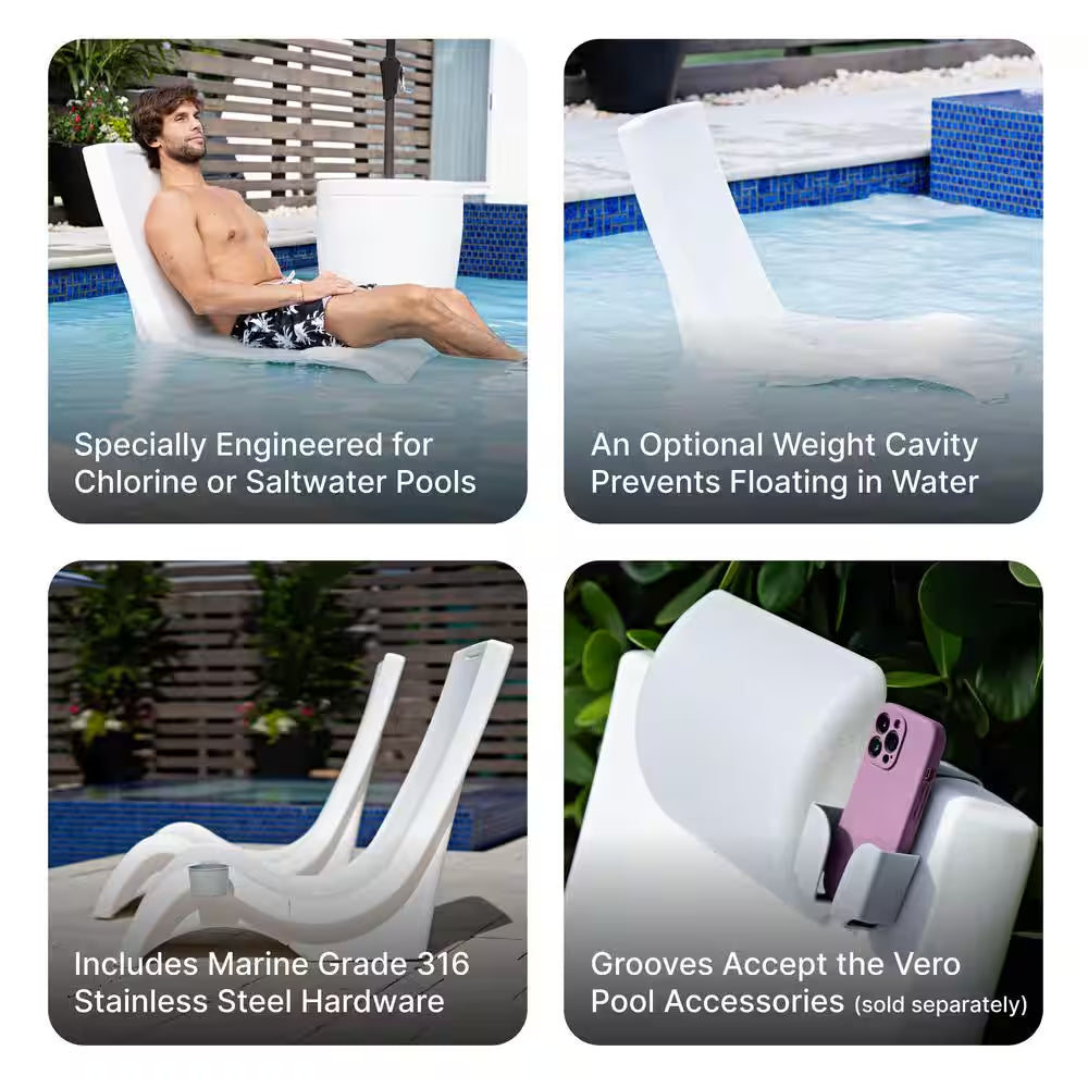 Vero In-Pool and Patio Outdoor Plastic Beach Chair White