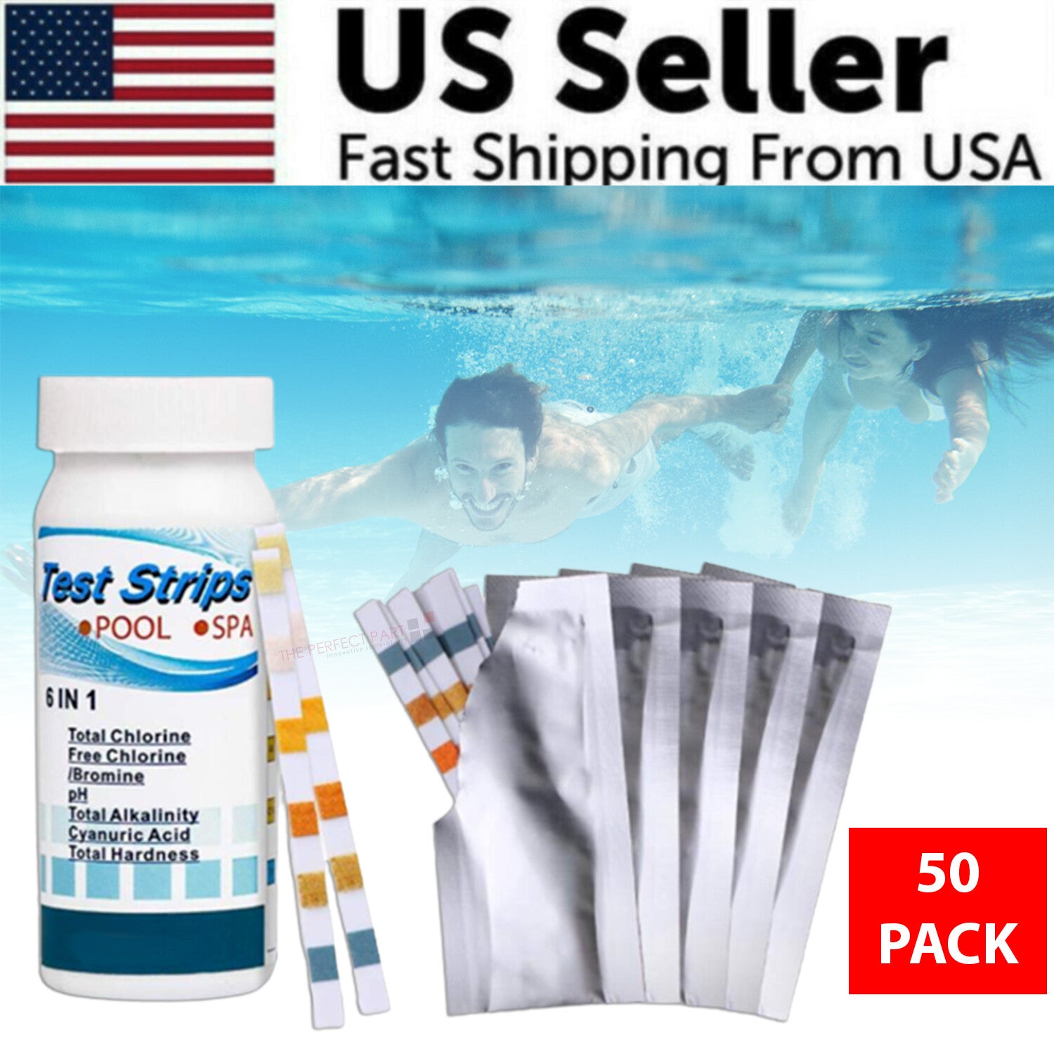 6 in 1 Chlorine Dip Test Strips Hot Tub SPA Swimming Pool PH Tester Paper Bottle