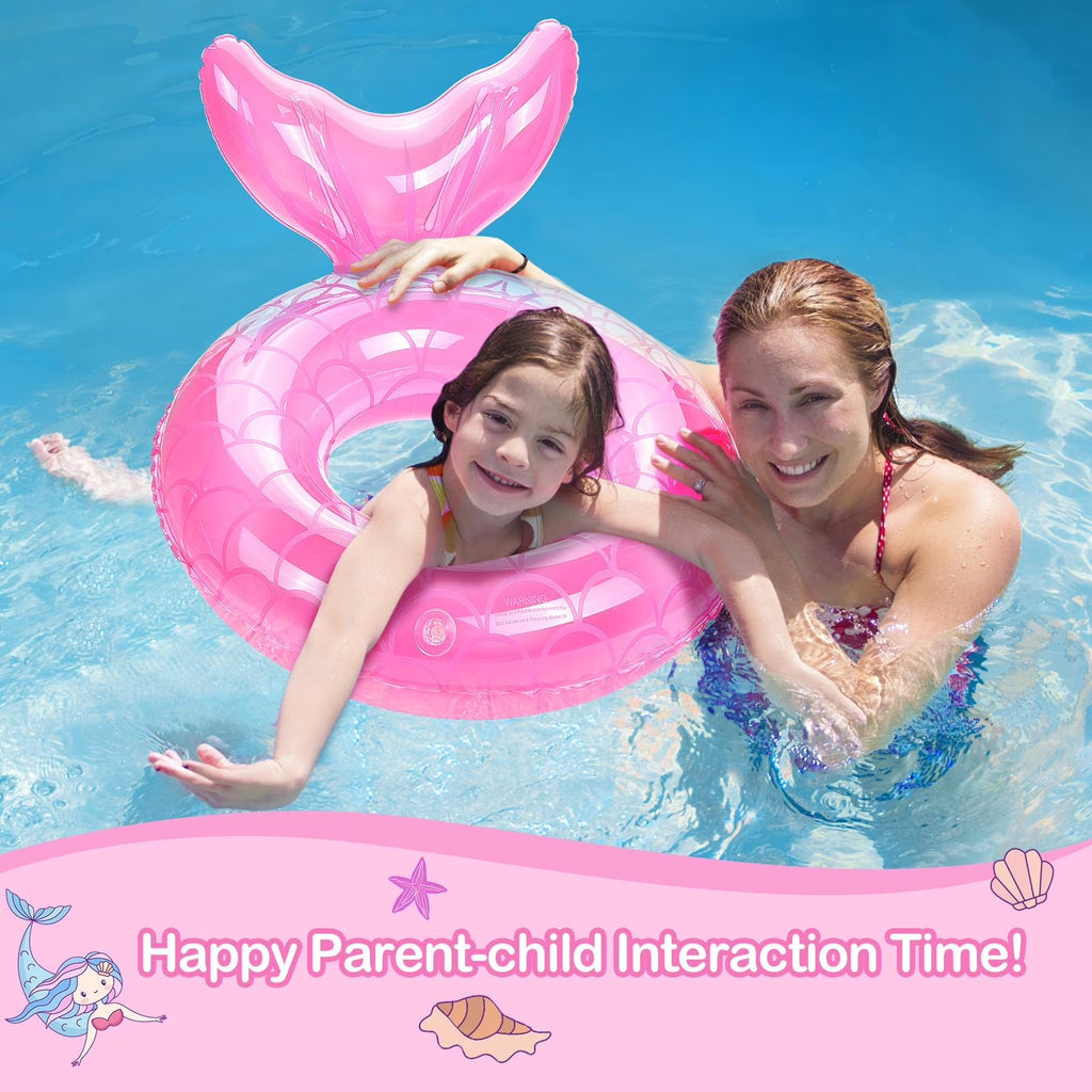 Mermaid Pool Floats for Kids, Inflatable Swimming Ring Pool Party Summer Toy, Pink