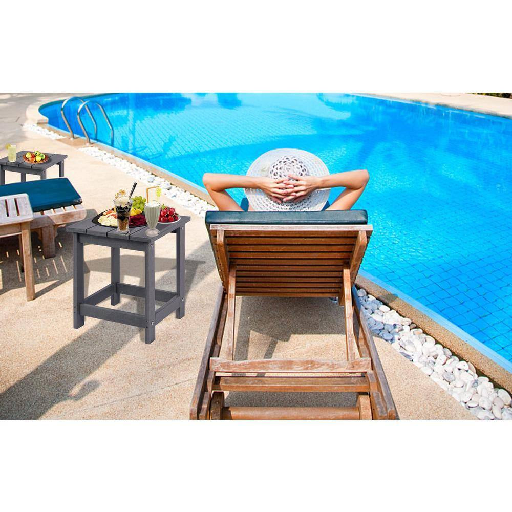 Square Side Table, Pool Composite Patio Table, HDPE End Tables for Backyard, Pool, Indoor Companion
