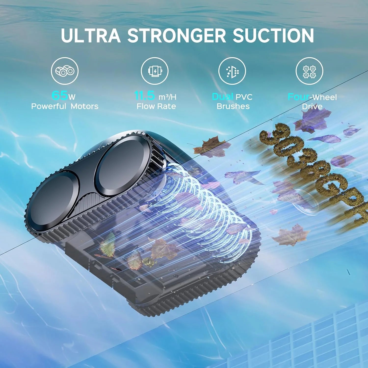 Cordless Robotic Pool Vacuum, Robotic Pool Cleaner with Wall Climbing, Upgraded Triple-Motor, 150Mins Runtime for Inground Pools up to 1614 Sq.Ft
