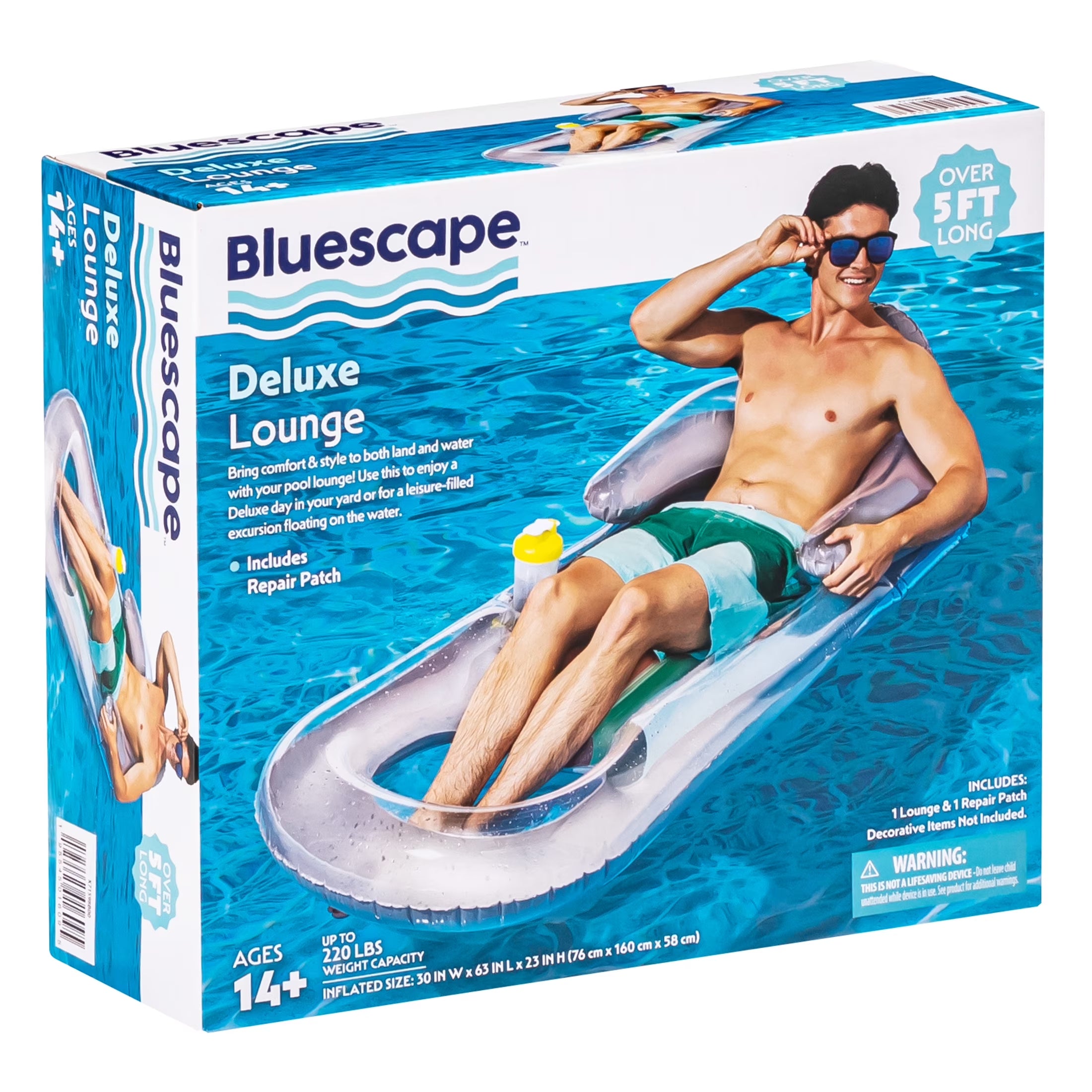 (2 Pack)  Deluxe Lounge, Inflatable Pool Float, Silver, Age 14 & Up, Unisex