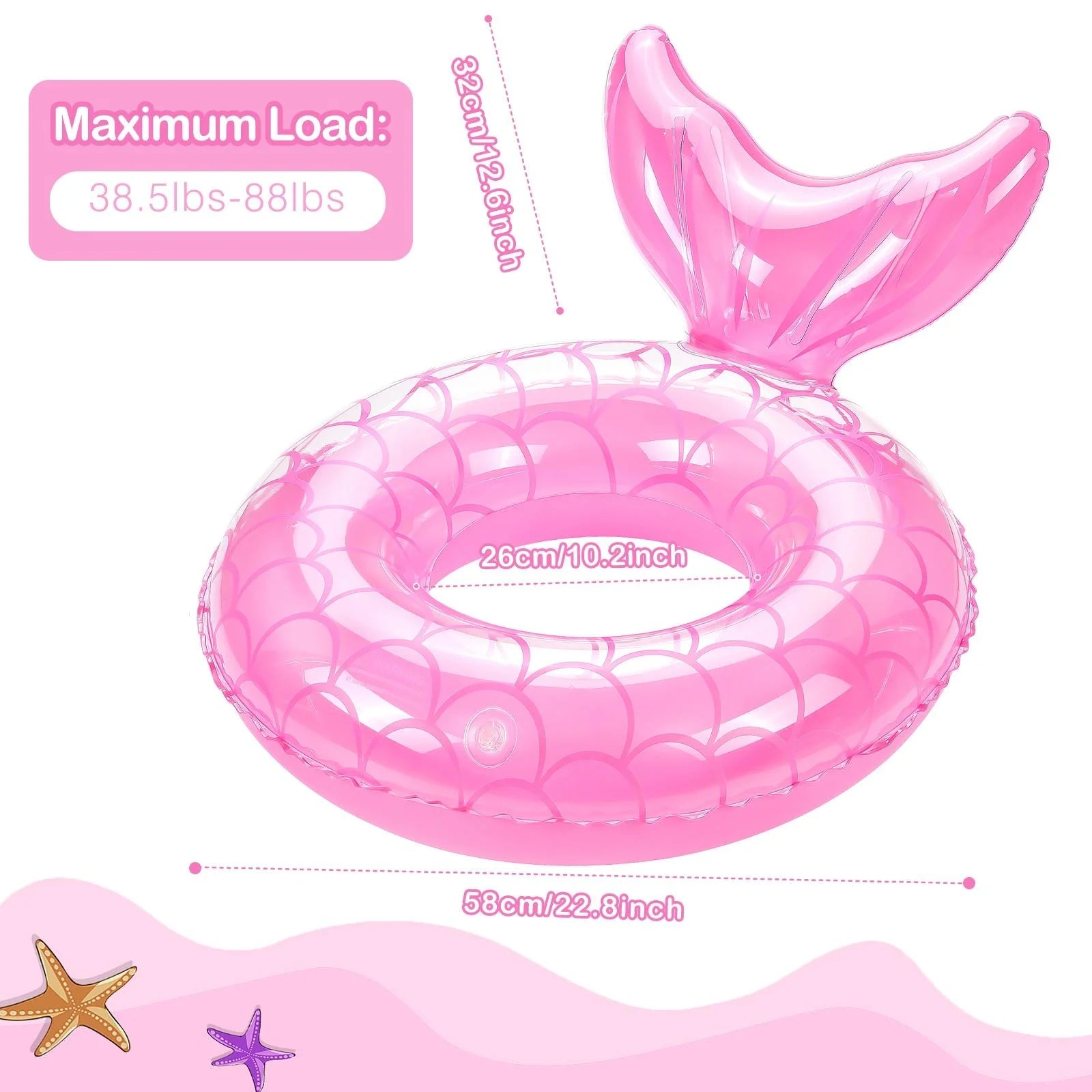 Mermaid Pool Floats for Kids, Inflatable Swimming Ring Pool Party Summer Toy, Pink