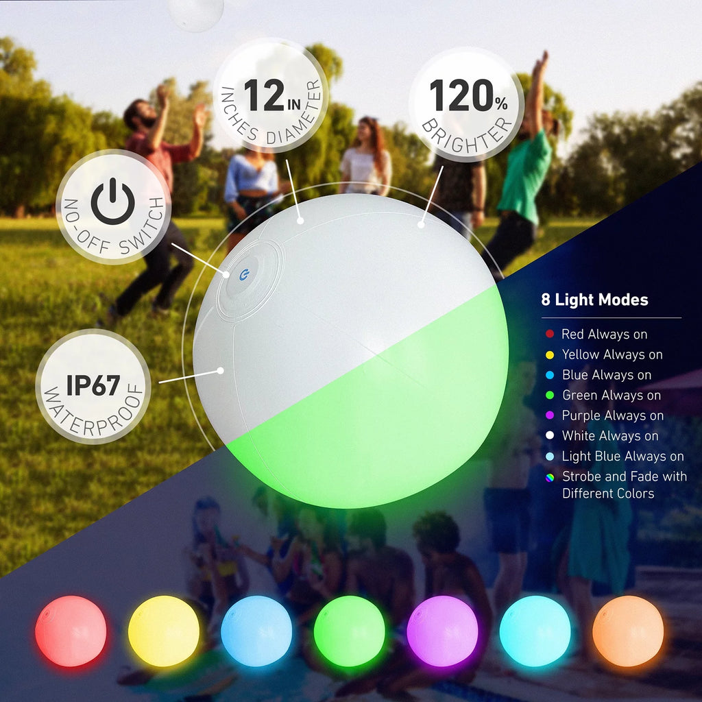 Light up Pool Toys, 4 Pack Glow Beach Ball, 8 Modes Pool Activities Decorations for Adult, Floating Pool Games Balls for Swimming Pool Party