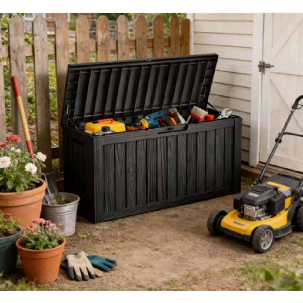 80 Gal. Black Waterproof Resin Lockable Outdoor Deck Box Storage Box Storage Bin for Patio