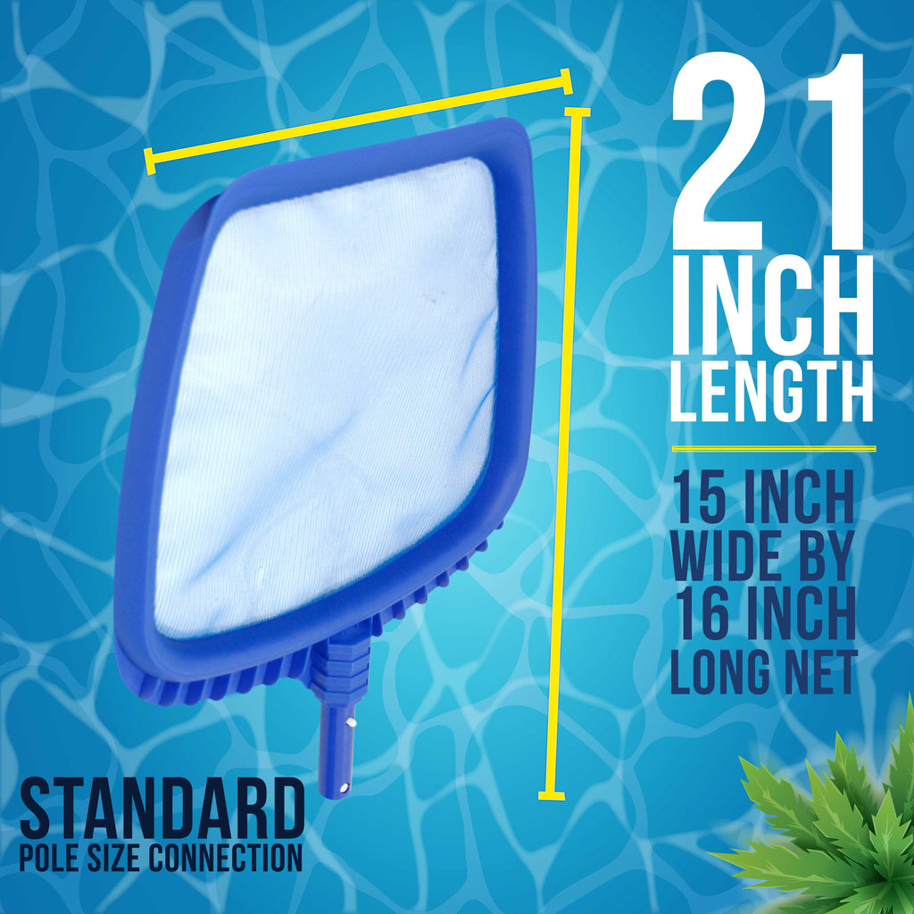 Professional Heavy Duty Large 15" X 16" Swimming Pool Leaf Skimmer Net - Fine Mesh Netting, Easy Scoop Edge - Fast Cleaning, Debris Pickup Removal - Fits Standard Swimming Pool Poles