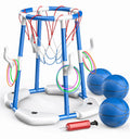 2-In-1 Floating Pool Basketball Hoops & Pool Ring Toss Game, Pool Basketball Toys with 3 Balls & 12 Rings, Inflatable Swimming Pool Toys for Toddlers