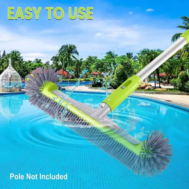 17.5" Heavy Duty Aluminum Pool Brush Head with 7 Rows Nylon Bristles for Pool Wall Steps Corner Cleaning