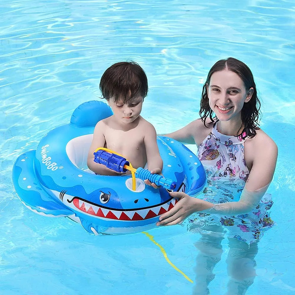 Summer Inflatable Shark Pool Float for Kids with Built-In Squirt Blaster, Toddler Pool Float Kids Inflatable Swim Seat Boat Ship Pool Toys for Toddlers and Children