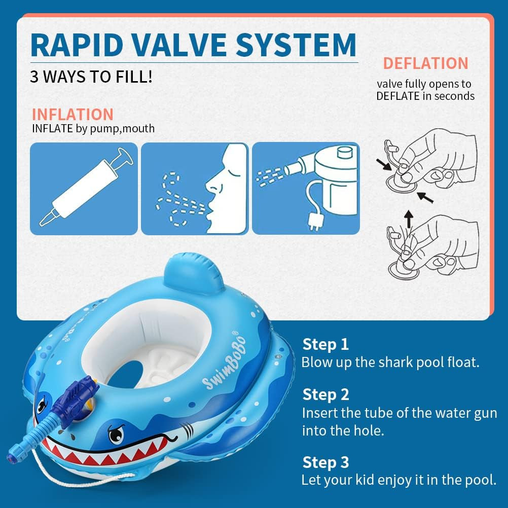 Summer Inflatable Shark Pool Float for Kids with Built-In Squirt Blaster, Toddler Pool Float Kids Inflatable Swim Seat Boat Ship Pool Toys for Toddlers and Children