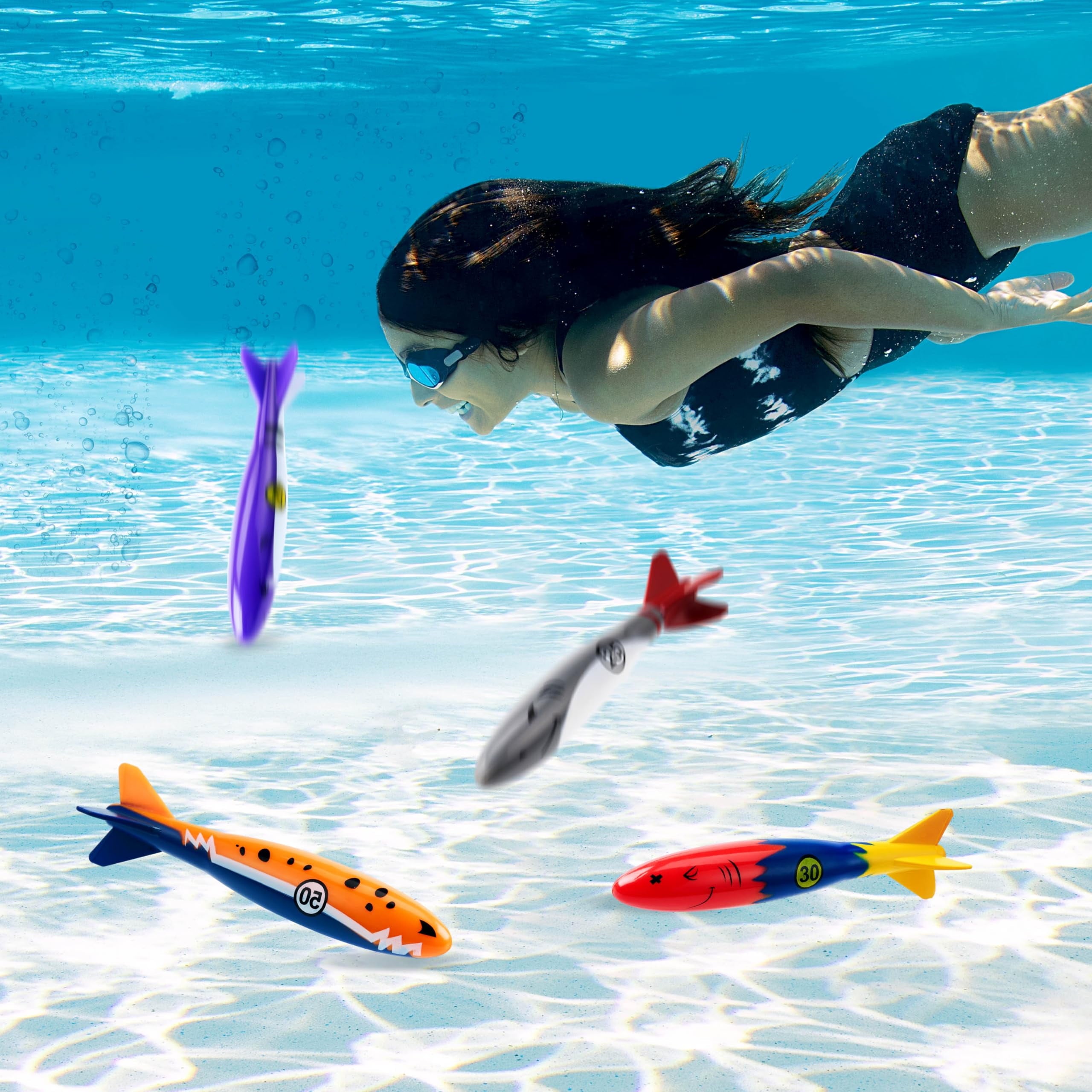 JOYIN 8 Packs Pool Toys, Shark Underwater Diving Toys, Colorful Swimming Toys Sinking Throwing for Kids Gifts Summer Swim Dive Training Water Fun Pool Games(Sharks)