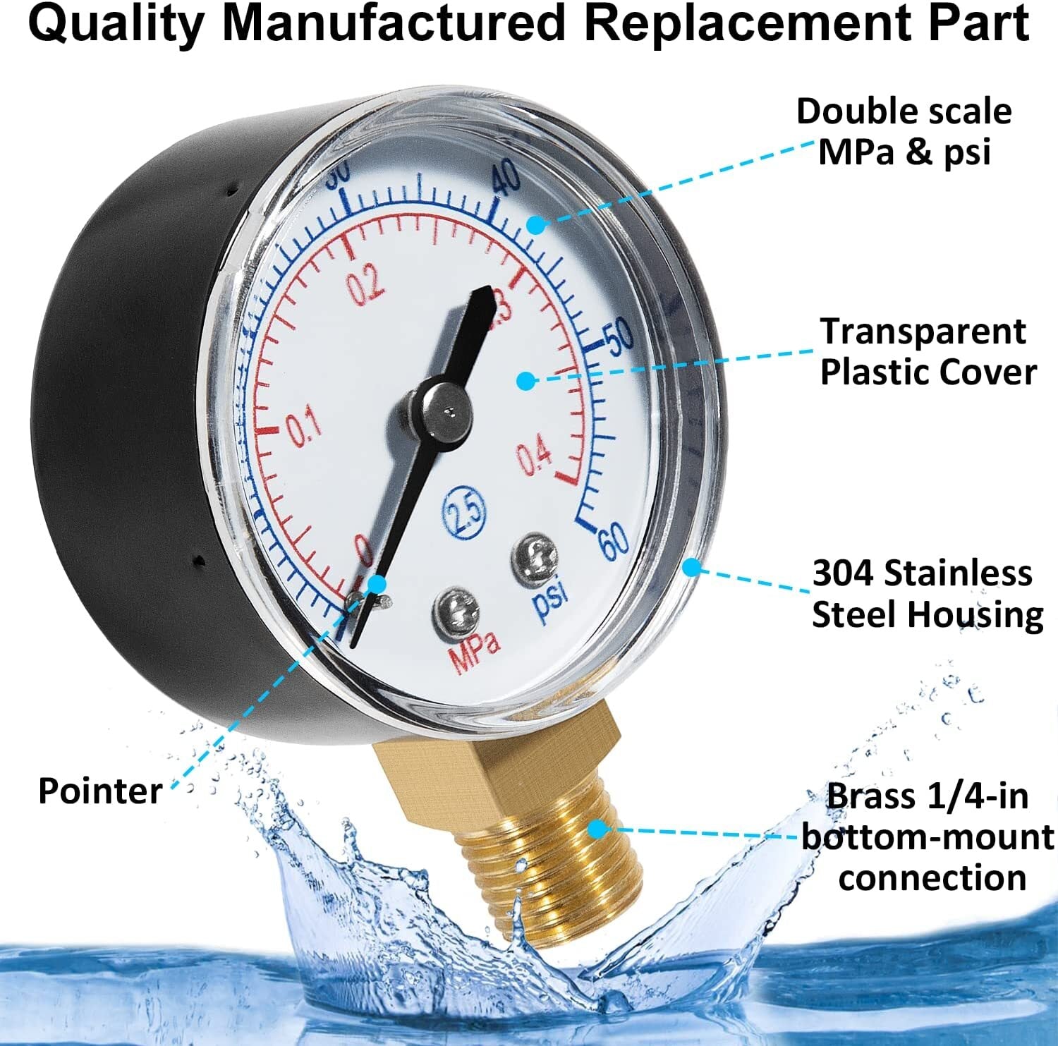 ECX270861 Pressure Gauge Replacement for Hayward Sand & D.E Pool Filter C2000