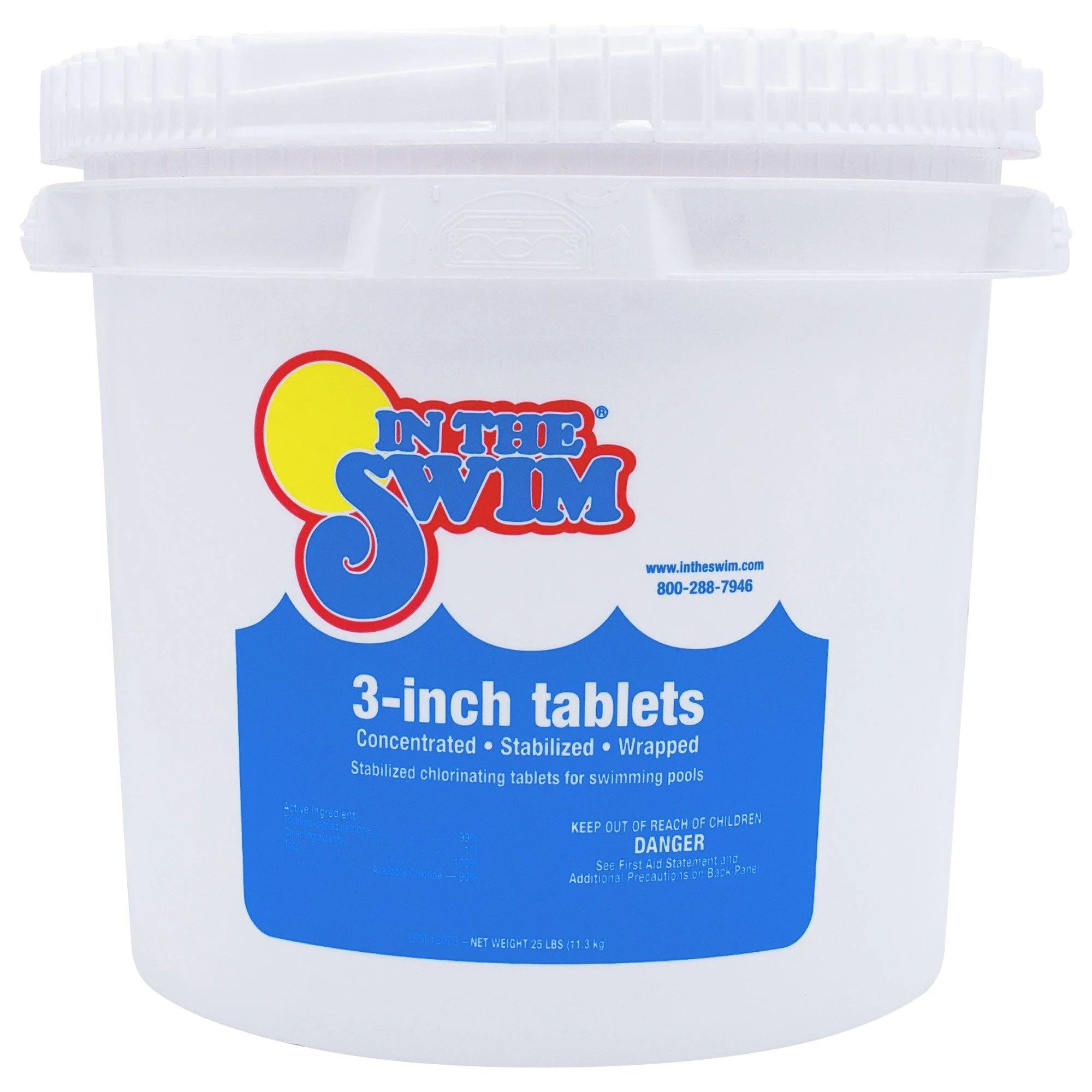 3 Inch Stabilized Chlorine Tablets for Sanitizing Swimming Pools - Individually Wrapped, Slow Dissolving - 90% Available Chlorine - Tri-Chlor - 25 Pounds C3025