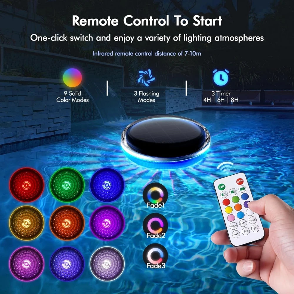 Solar Rechargeable Floating Pool Lights RGB Color Changing Swimming Pool Light with Remote Control Pool Party Decorations