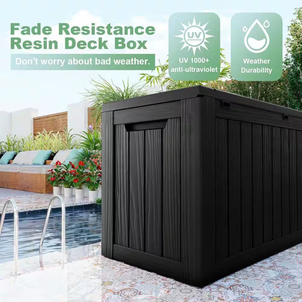 80 Gal. Black Waterproof Resin Lockable Outdoor Deck Box Storage Box Storage Bin for Patio