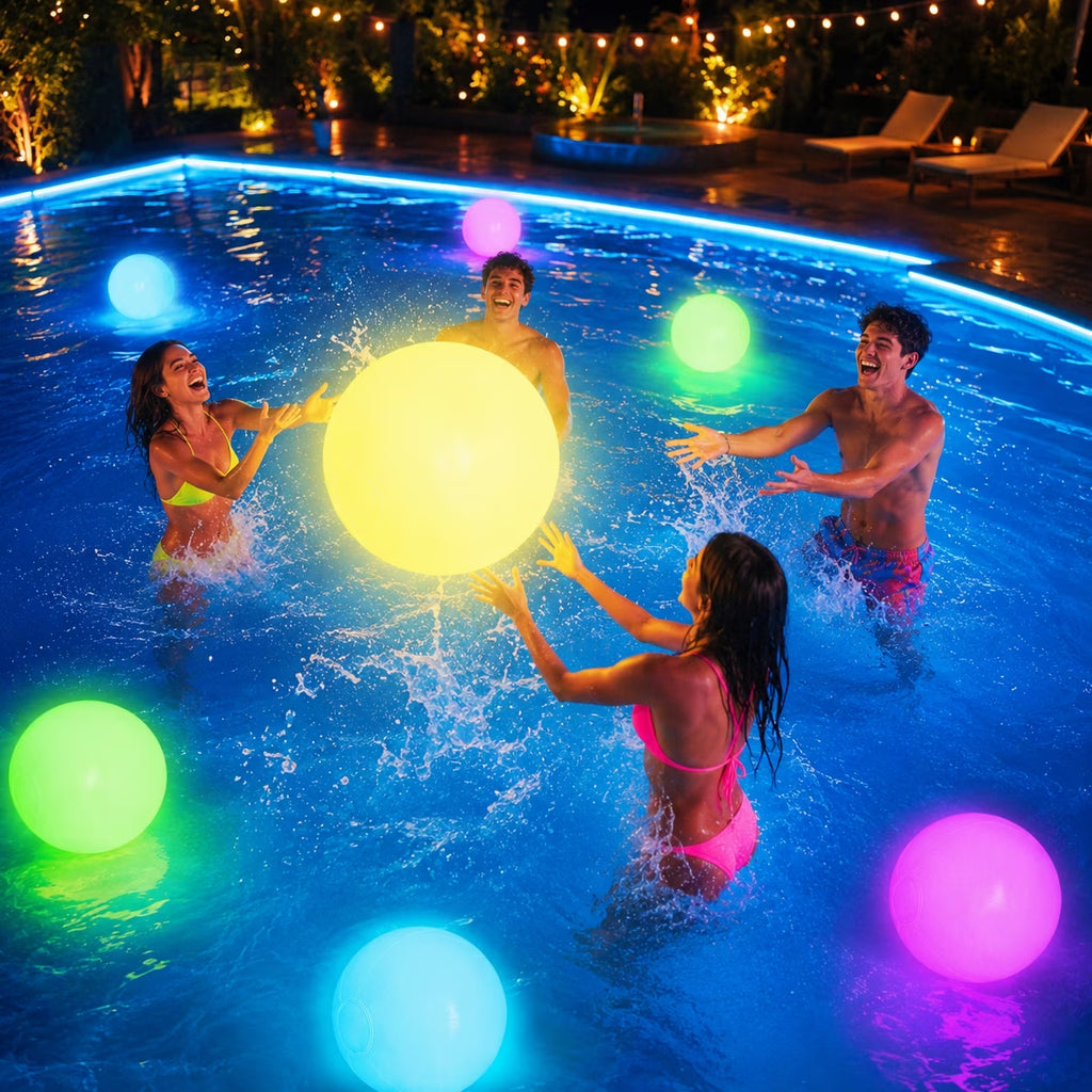 Light up Pool Toys, 4 Pack Glow Beach Ball, 8 Modes Pool Activities Decorations for Adult, Floating Pool Games Balls for Swimming Pool Party