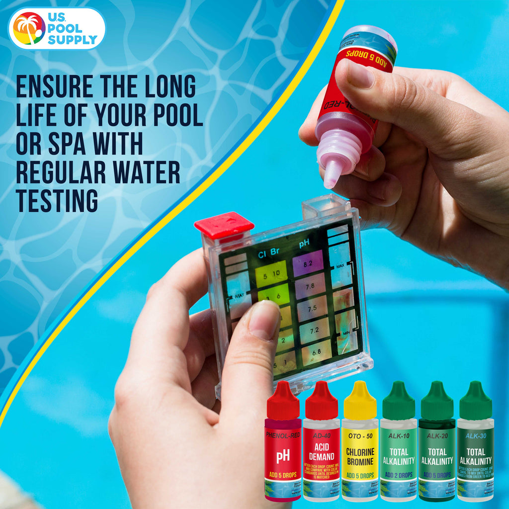 Premium 5-Way Swimming Pool & Spa Test Kit - Tests Water for Ph, Chlorine, Bromine, Alkalinity and Acid Demand - Maintain Properly Balanced Chemical Levels, Algae Sanitizer Indicator