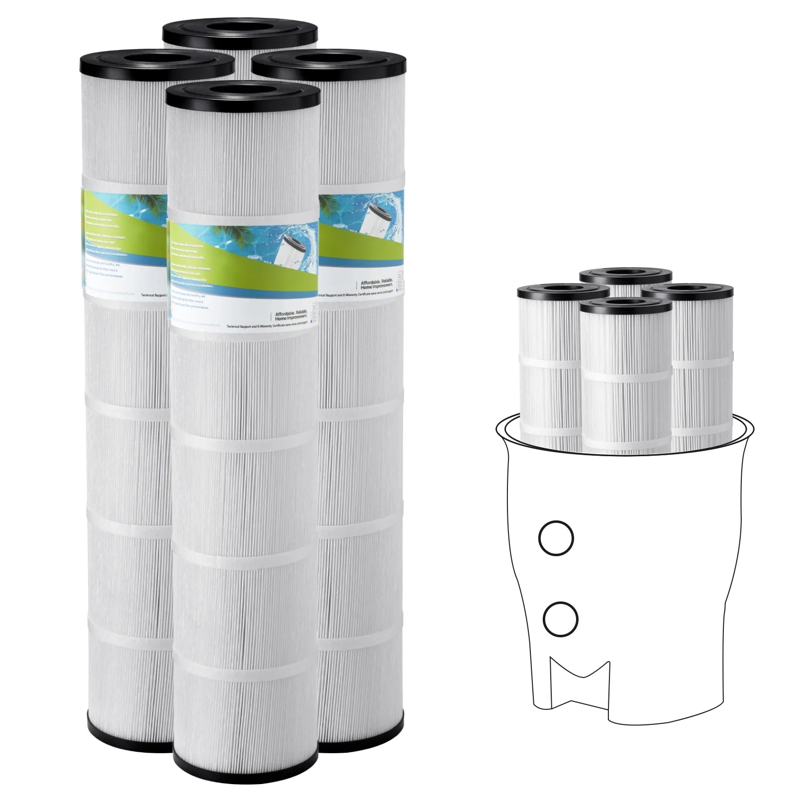 Cartridge for Pool Filter, Quadruple 130 Square Ft, Replacement Cartridge for Spa and Hot Tub, Matches with Pentair CCP520, R173578, PCC130, Safe for Children & Animals, Triangular Pleats