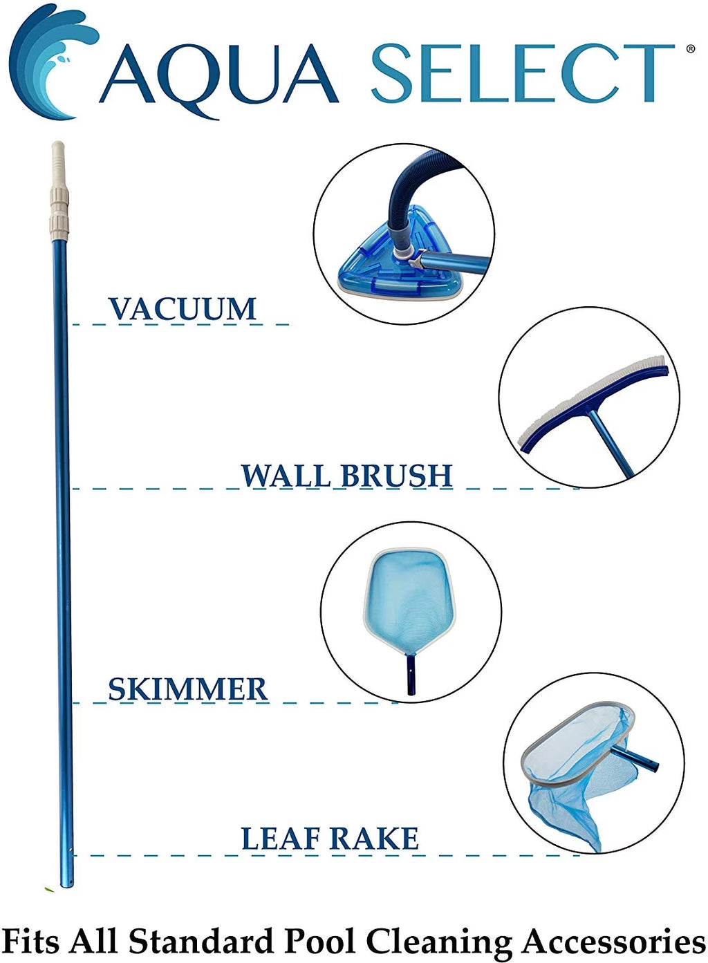 Telescoped Vacuum Pole for Swimming Pools, 4' - 8'