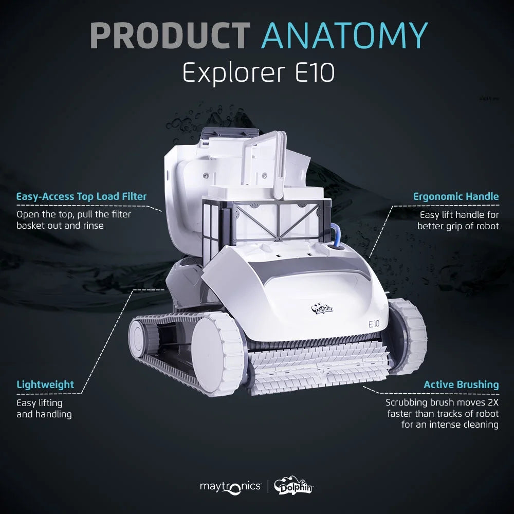 (2026 Model) E10 Automatic Robotic Pool Vacuum Cleaner, Active Scrubber Brush, Ideal for Above-Ground Pools up to 30Ft in Length