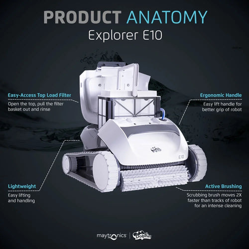 (2026 Model) E10 Automatic Robotic Pool Vacuum Cleaner, Active Scrubber Brush, Ideal for Above-Ground Pools up to 30Ft in Length