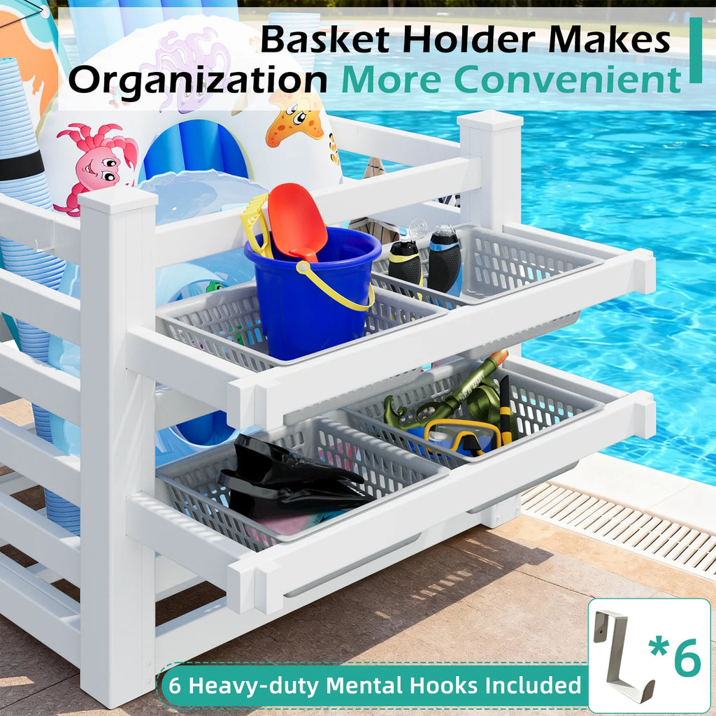 Pool Float Storage Organizer, Waterproof Outdoor Pool Room Storage for Pool Toys & Floats Storage& Pool Deck,White