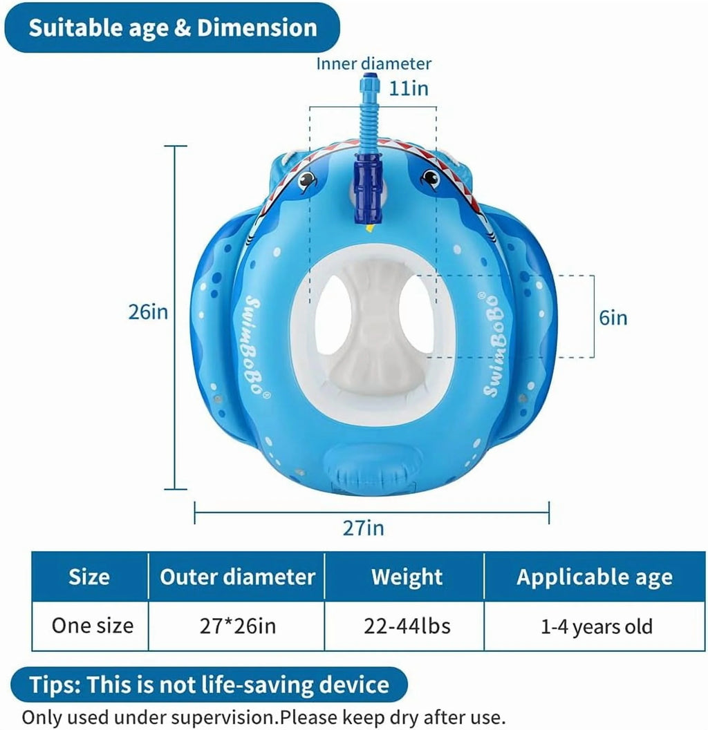 Summer Inflatable Shark Pool Float for Kids with Built-In Squirt Blaster, Toddler Pool Float Kids Inflatable Swim Seat Boat Ship Pool Toys for Toddlers and Children