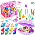Underwater Treasure Pool Game Set – Floating Chest with Gems, Shells, Sea Life Figures for Pool Party, Summer Outdoor Activity for Teens & Adults