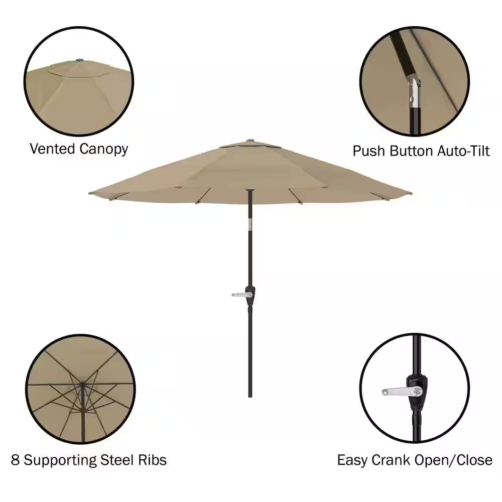 10 Ft. Outdoor Market Patio Umbrella with Auto-Tilt and Base in Sand