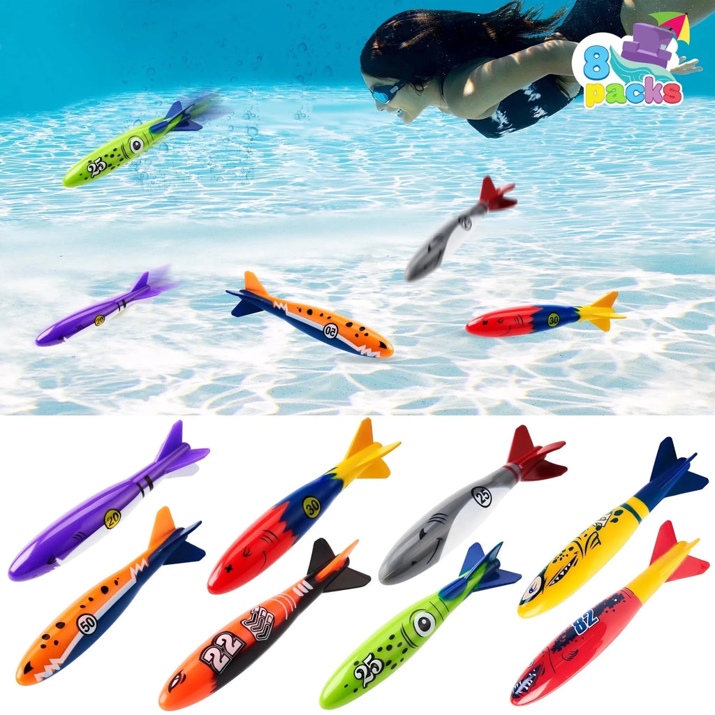 JOYIN 8 Packs Pool Toys, Shark Underwater Diving Toys, Colorful Swimming Toys Sinking Throwing for Kids Gifts Summer Swim Dive Training Water Fun Pool Games(Sharks)